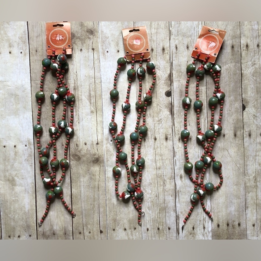 3 pack Martha Stewart Schoolhouse Charm Garland Globes World Red Green 6 ft each